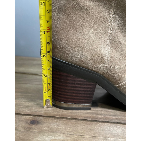 Vince Camuto Women's Babellie Mid Calf Boots Size 9 Taupe Suede Cowboy Western - Picture 15 of 16
